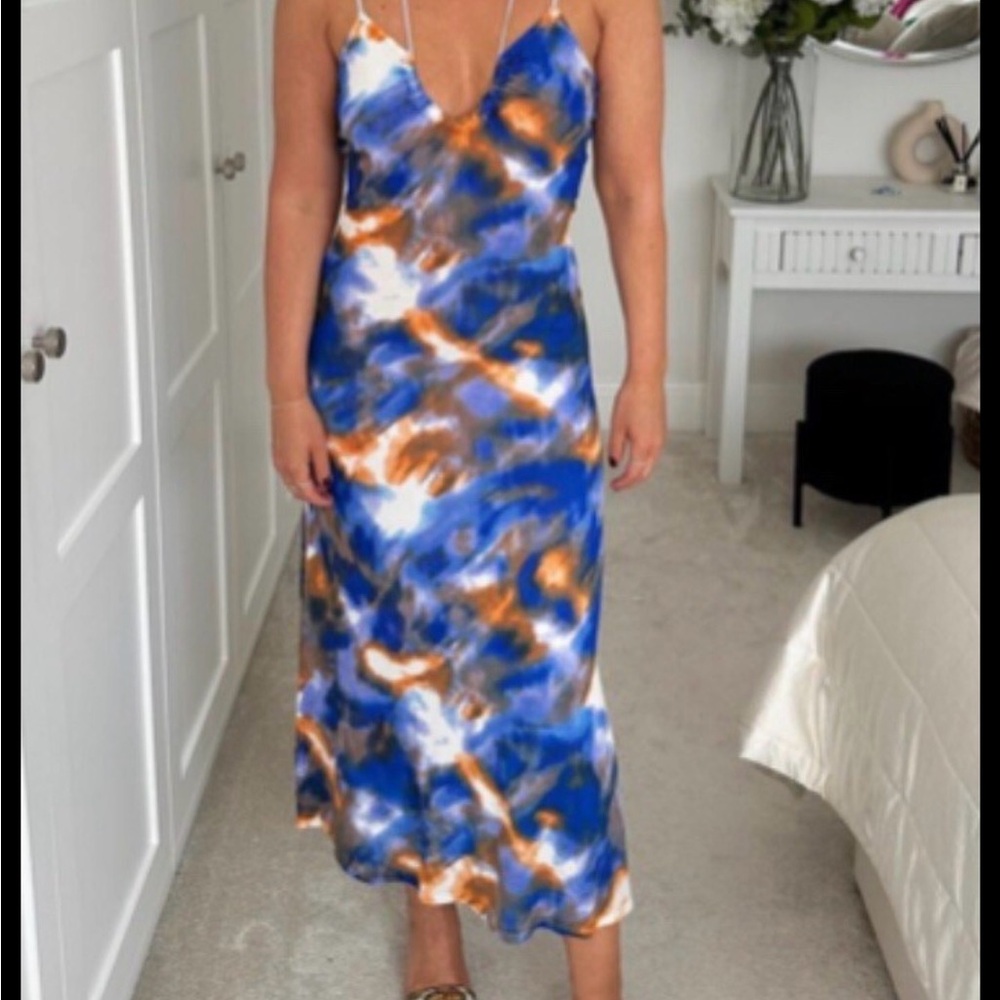 Zara Blue and Orange Midi Dress